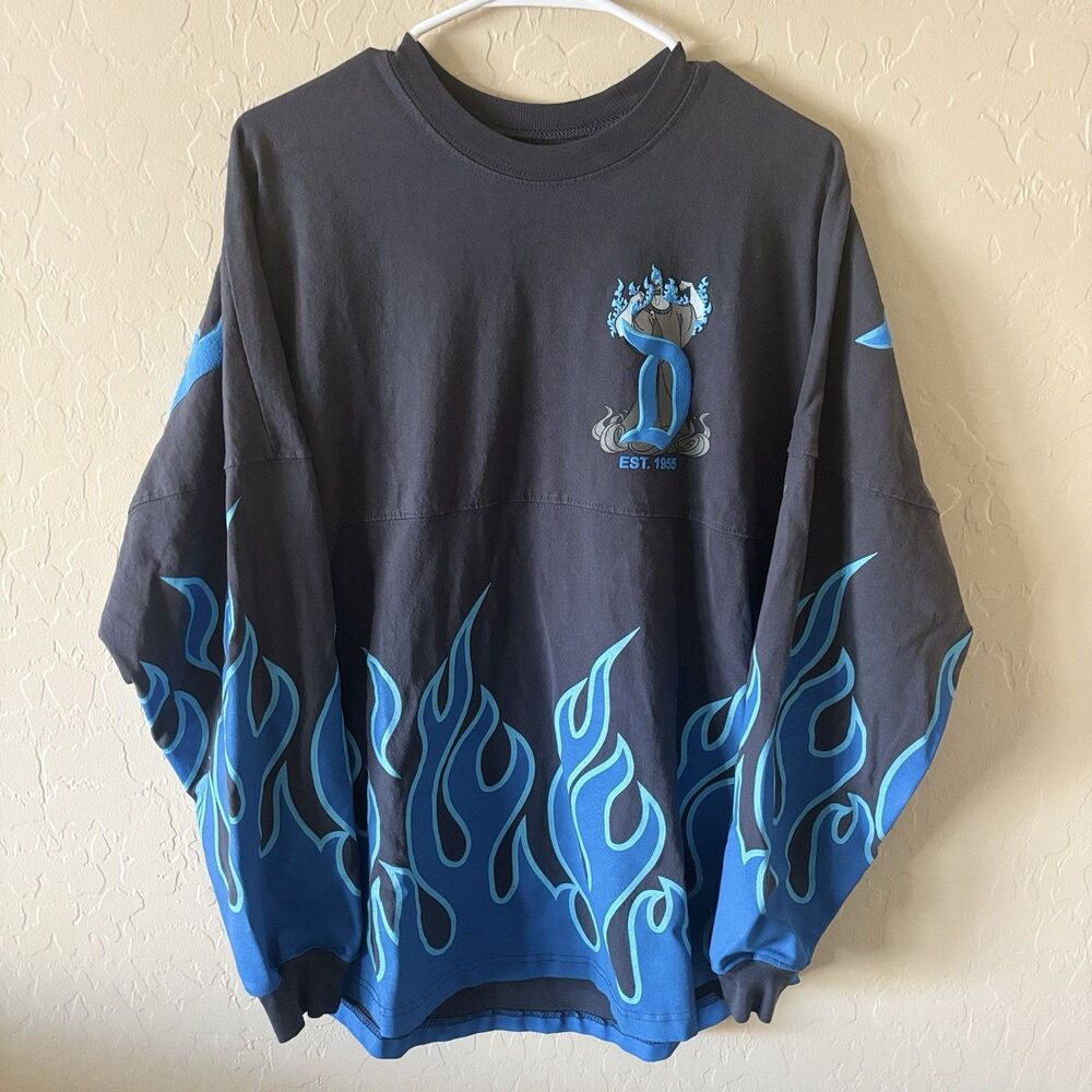 Disney Spirit Jersey Hades Disneyland Resort Unisex Medium Black Blue Flames EUC